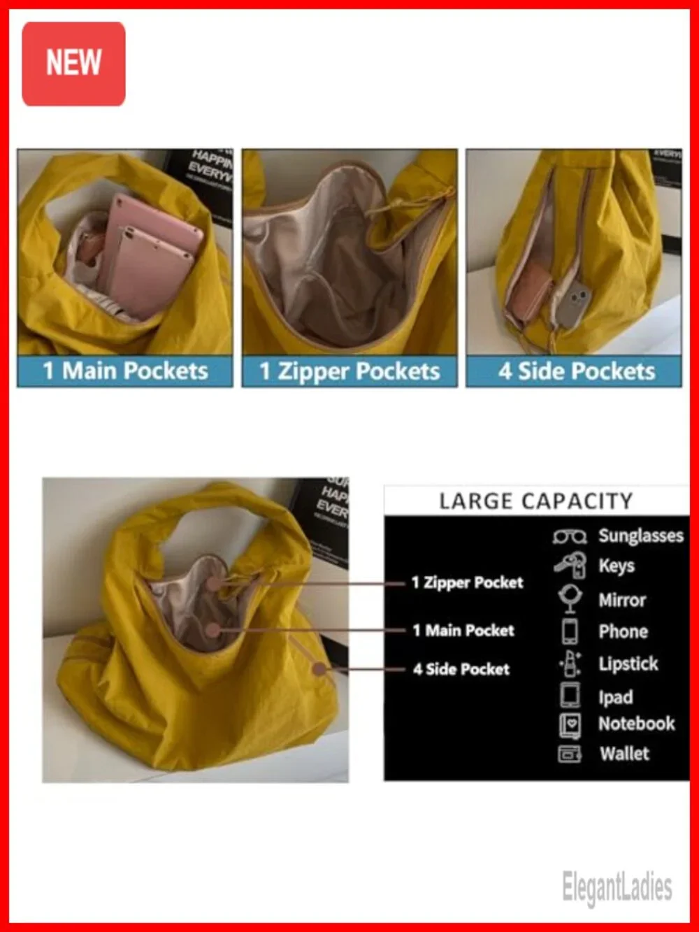 Large Nylon Hobo Bag Women Crescent Shoulder Bag Vintage Tote Casual Shopper